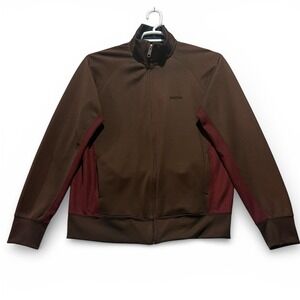 VTG Y2K Levi's Track Jacket Mens L Brown Burgundy Colorblock Zip Embroidered